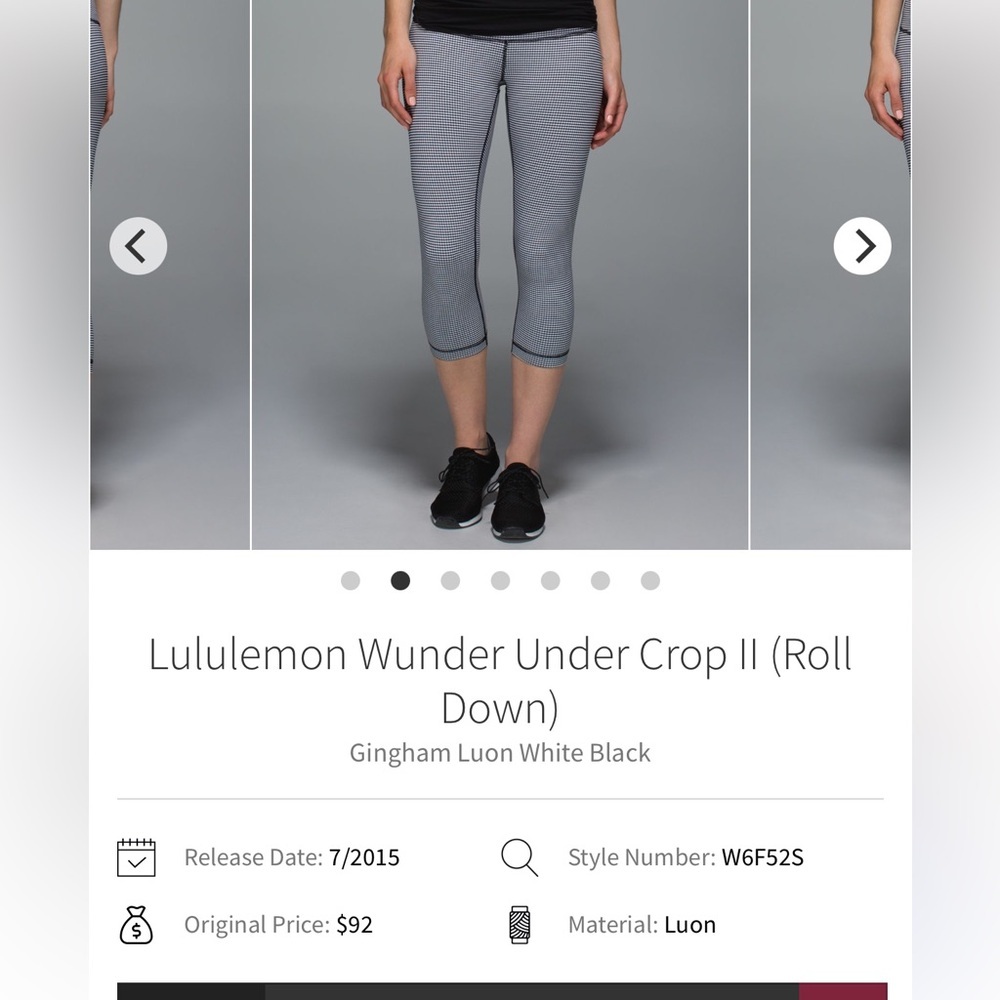 LULULEMON Wunder Under Cropped Leggings Navy White Gingham